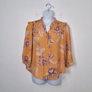 Lauren Conrad Floral Blouse Sz XXL Button Front Puff Sleeves Boho Cottagecore